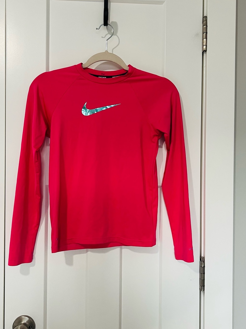 Nike Pink Dri-FIT Swim Top with White Swoosh